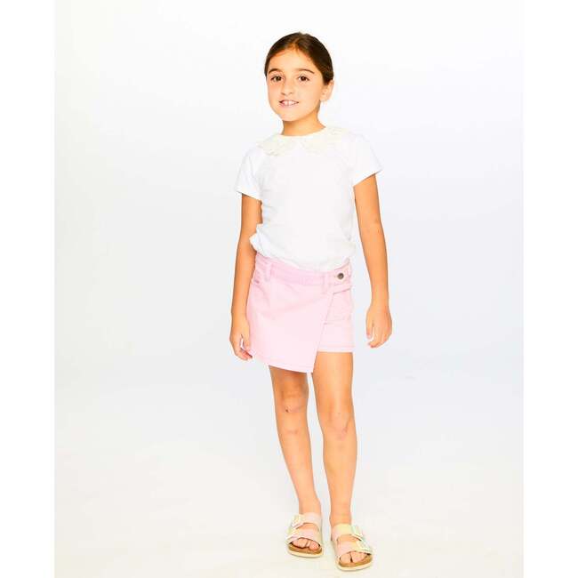 T-Shirt With Crochet Peter Pan Collar, White