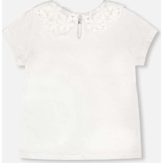 T-Shirt With Crochet Peter Pan Collar, White - T-Shirts - 3