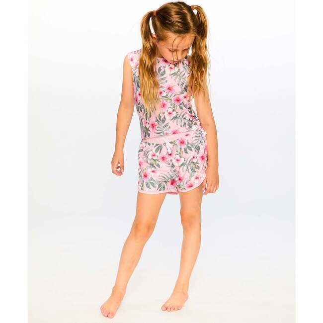 Swim Shorts, Pink Hibiscus Print