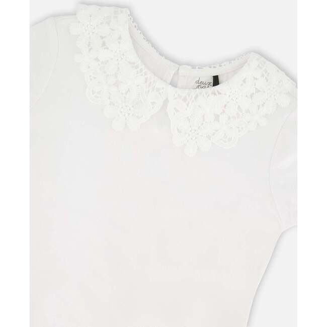 T-Shirt With Crochet Peter Pan Collar, White - T-Shirts - 4