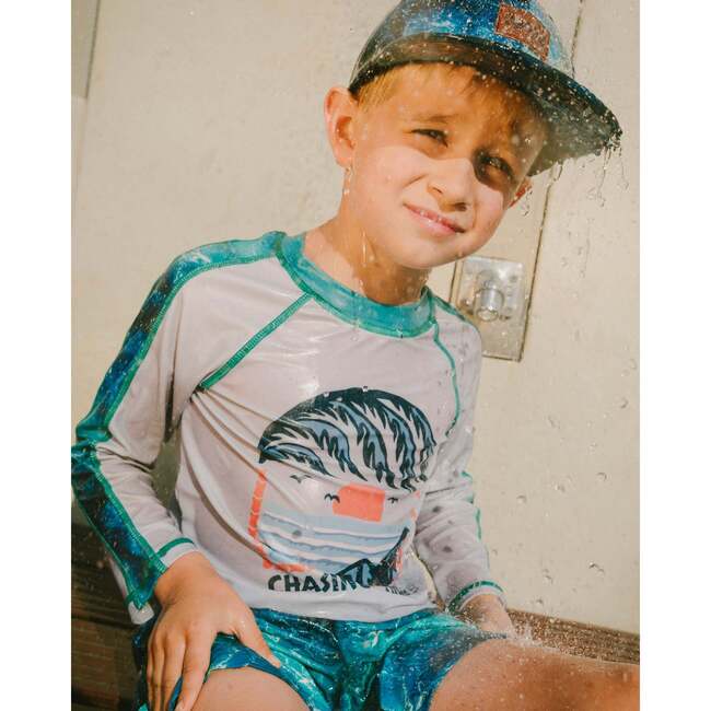 Swim Trunks, Blue Waves Print