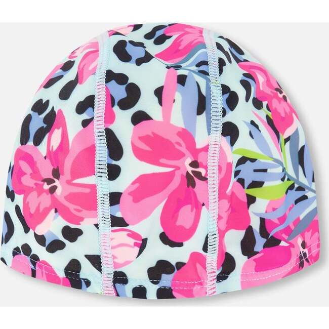 Swim Cap, Blue Floral And Leopard Print