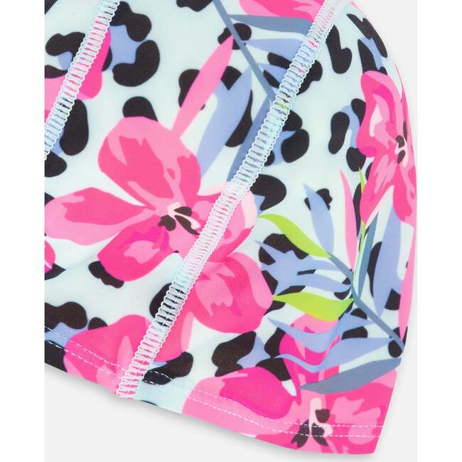 Swim Cap, Blue Floral And Leopard Print - Swim Caps - 3