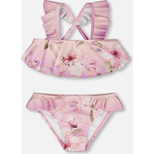 Two-Piece Swimsuit, Purple Flower Print