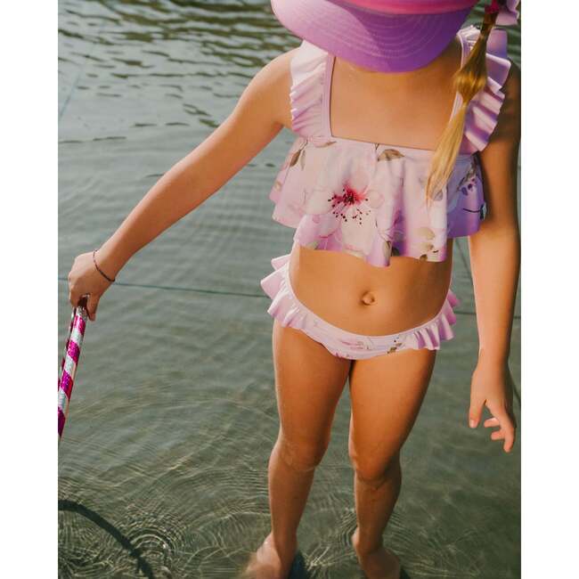 Two-Piece Swimsuit, Purple Flower Print