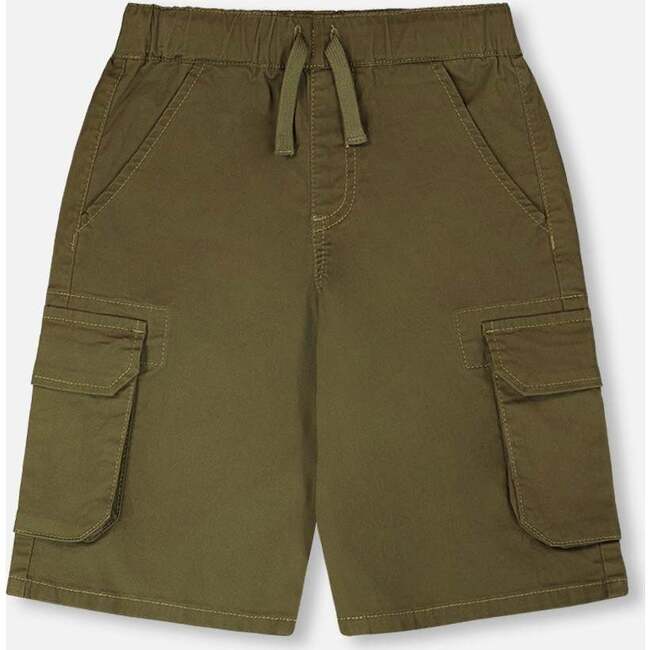 Stretch Twill Bermuda With Cargo Pockets, Dark Khaki Green