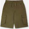 Stretch Twill Bermuda With Cargo Pockets, Dark Khaki Green - Shorts - 1 - thumbnail
