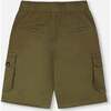 Stretch Twill Bermuda With Cargo Pockets, Dark Khaki Green - Shorts - 4