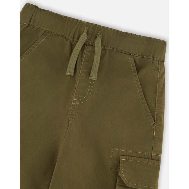 Stretch Twill Bermuda With Cargo Pockets, Dark Khaki Green - Shorts - 5