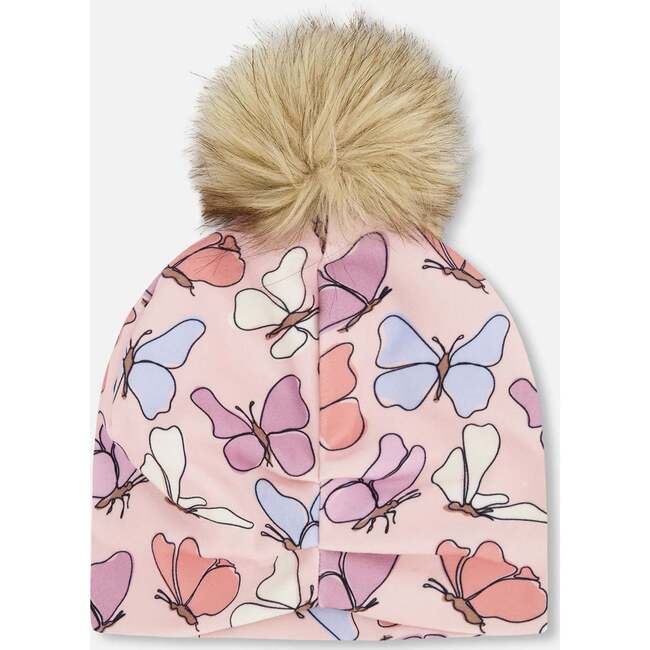Stretch Jersey Hat With Pompom, Pink Printed Butterflies - Winter Hats - 4