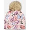 Stretch Jersey Hat With Pompom, Pink Printed Butterflies - Winter Hats - 4