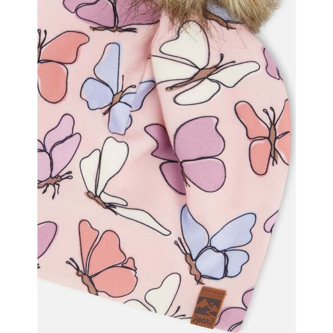 Stretch Jersey Hat With Pompom, Pink Printed Butterflies - Winter Hats - 5
