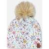Stretch Jersey Hat With Pompom, Blue Mini Flower Print - Winter Hats - 1 - thumbnail