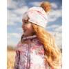 Stretch Jersey Hat With Pompom, Pink Flower Print - Winter Hats - 2