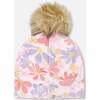 Stretch Jersey Hat With Pompom, Pink Flower Print - Winter Hats - 3