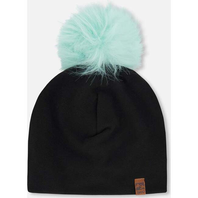 Stretch Jersey Hat With Pompom, Black
