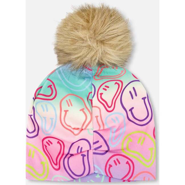 Stretch Jersey Hat With Pompom, Multicolored Printed Smileys - Winter Hats - 4