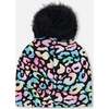 Stretch Jersey Hat With Pompom, Black Animal Print - Winter Hats - 3