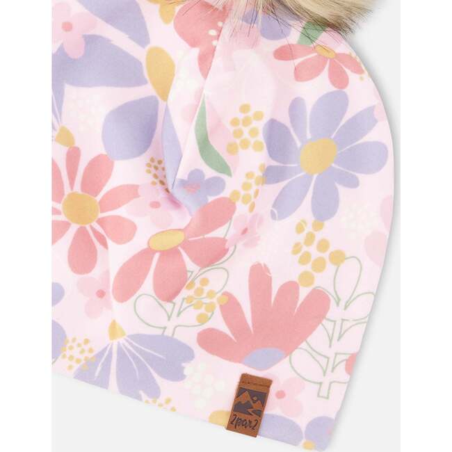 Stretch Jersey Hat With Pompom, Pink Flower Print - Winter Hats - 4