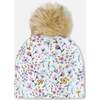 Stretch Jersey Hat With Pompom, Blue Mini Flower Print - Winter Hats - 4