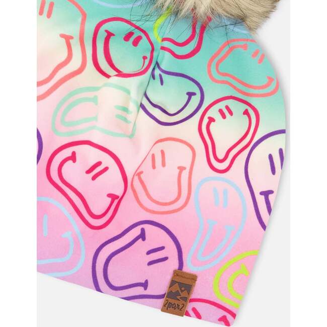 Stretch Jersey Hat With Pompom, Multicolored Printed Smileys - Winter Hats - 5