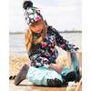 Stretch Jersey Hat With Pompom, Black Floral Print - Winter Hats - 2