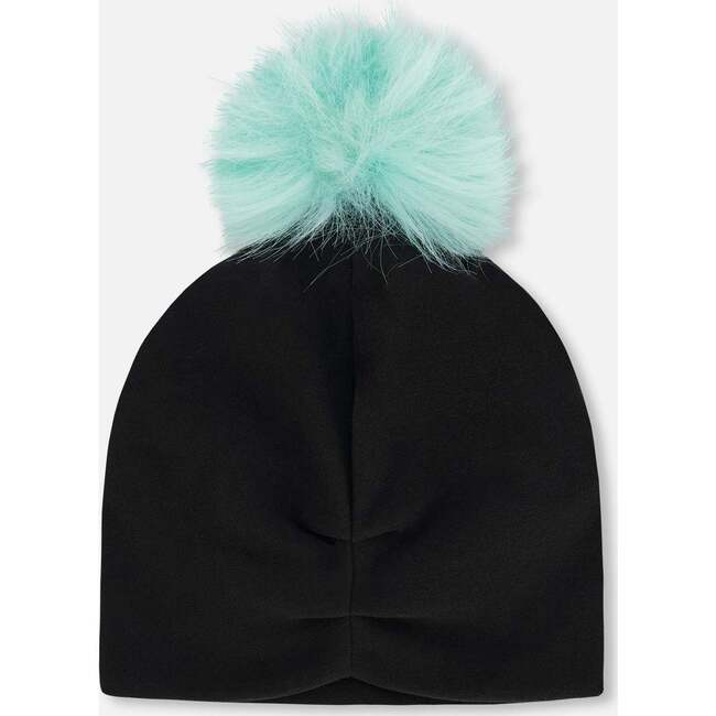 Stretch Jersey Hat With Pompom, Black - Winter Hats - 3
