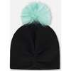 Stretch Jersey Hat With Pompom, Black - Winter Hats - 3