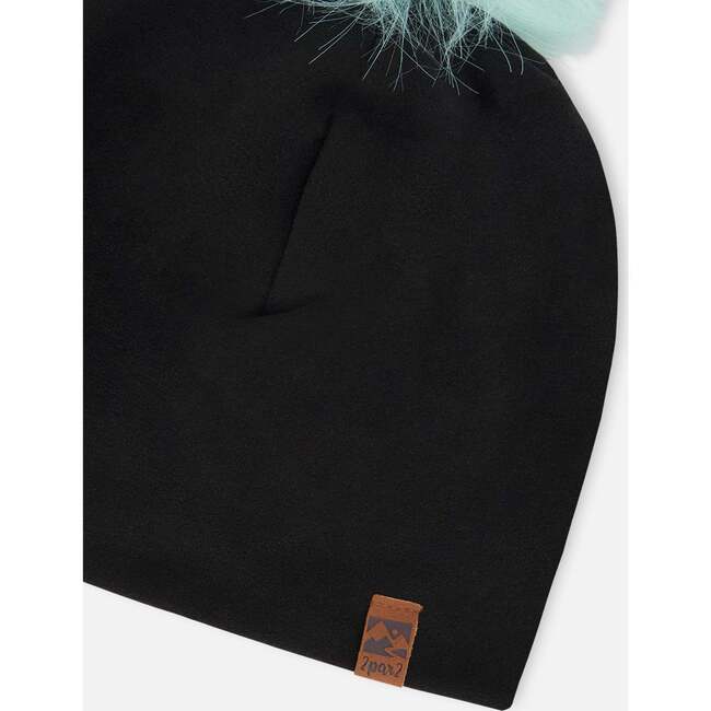 Stretch Jersey Hat With Pompom, Black - Winter Hats - 4