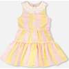 Sleeveless Dress With Crochet Peter Pan Collar, Pink & Yellow Stripes - Dresses - 1 - thumbnail