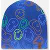 Stretch Jersey Beanie, Blue Printed Smileys - Winter Hats - 1 - thumbnail