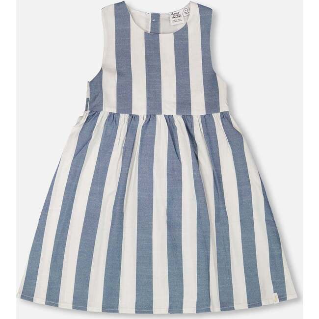 Sleeveless Dress, White And Blue Stripes