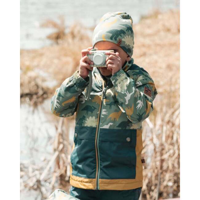 Stretch Jersey Beanie, Green Dinosaur Print