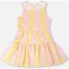Sleeveless Dress With Crochet Peter Pan Collar, Pink & Yellow Stripes - Dresses - 2