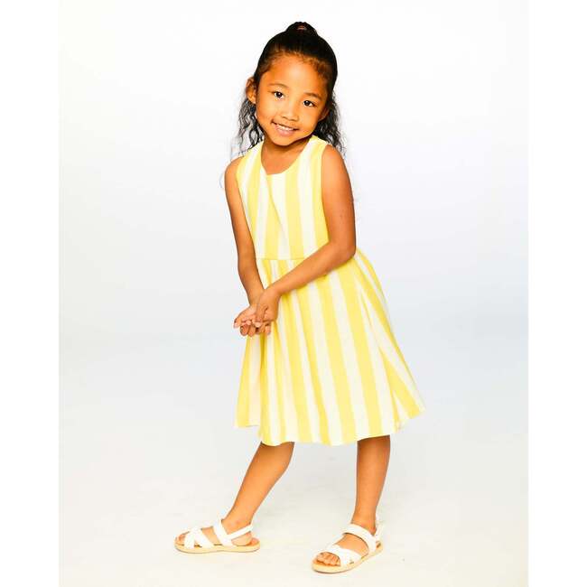 Sleeveless Dress, White And Yellow Stripes