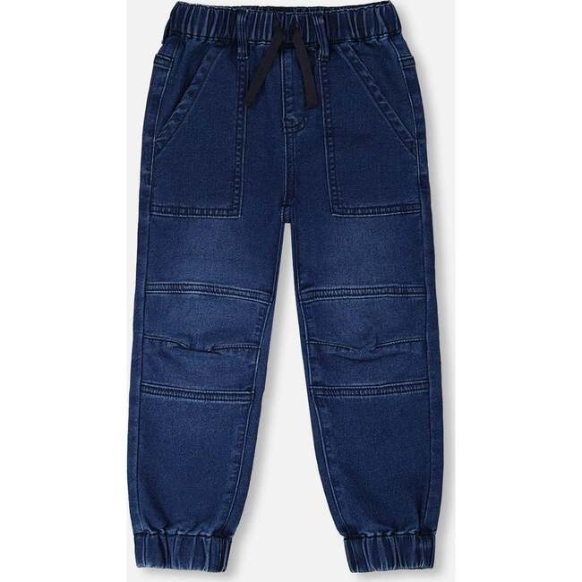 Stretch French Terry Denim Jogger, Navy Blue Denim