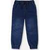 Stretch French Terry Denim Jogger, Navy Blue Denim - Jeans - 1 - thumbnail
