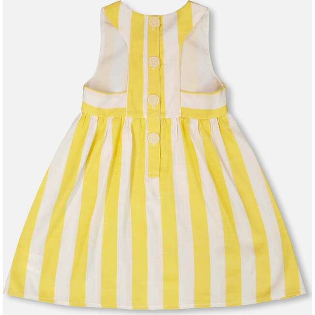 Sleeveless Dress, White And Yellow Stripes - Dresses - 3