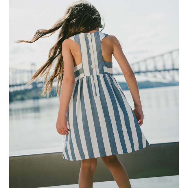 Sleeveless Dress, White And Blue Stripes - Dresses - 3