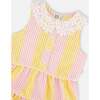 Sleeveless Dress With Crochet Peter Pan Collar, Pink & Yellow Stripes - Dresses - 3