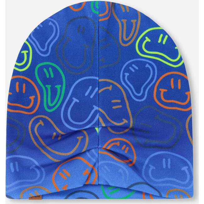 Stretch Jersey Beanie, Blue Printed Smileys - Winter Hats - 4