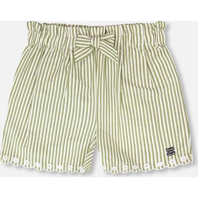 Shorts With Embroidery, Green & Off White Stripes