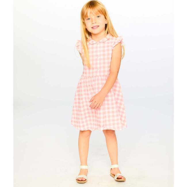 Sleeveless Button Down Dress, Pink Gingham