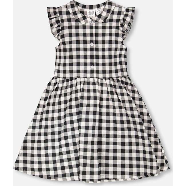 Sleeveless Button Down Dress, Black Gingham