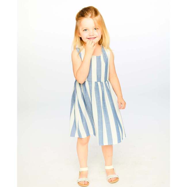 Sleeveless Dress, White And Blue Stripes - Dresses - 4