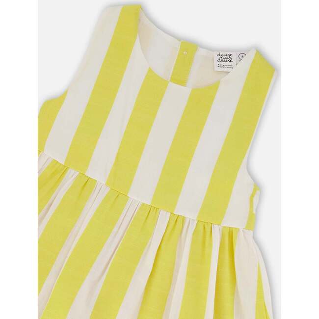 Sleeveless Dress, White And Yellow Stripes - Dresses - 4