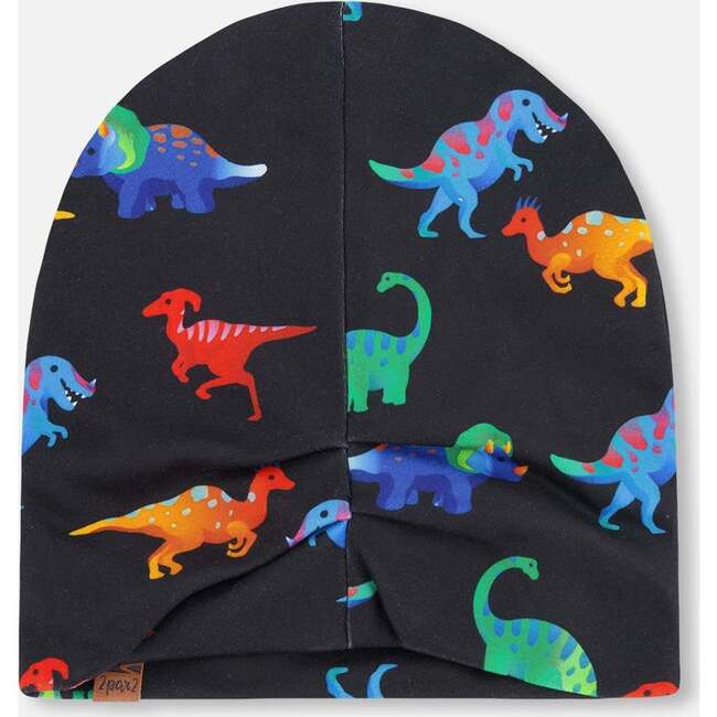 Stretch Jersey Beanie, Black Dinosaur Print - Winter Hats - 4