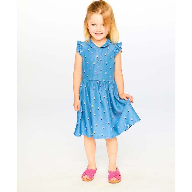 Sleeveless Button Down Dress, Blue Floral Print