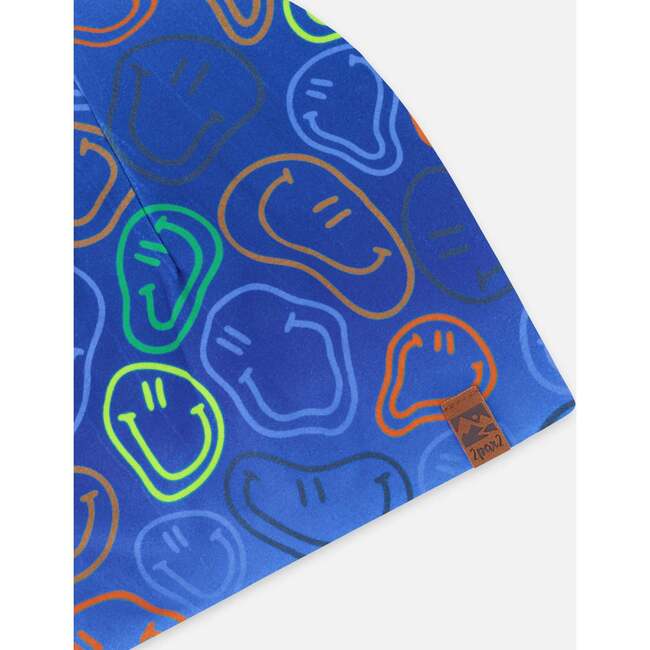Stretch Jersey Beanie, Blue Printed Smileys - Winter Hats - 5