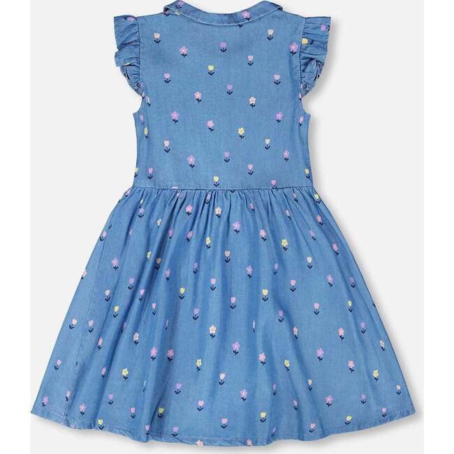 Sleeveless Button Down Dress, Blue Floral Print - Dresses - 3